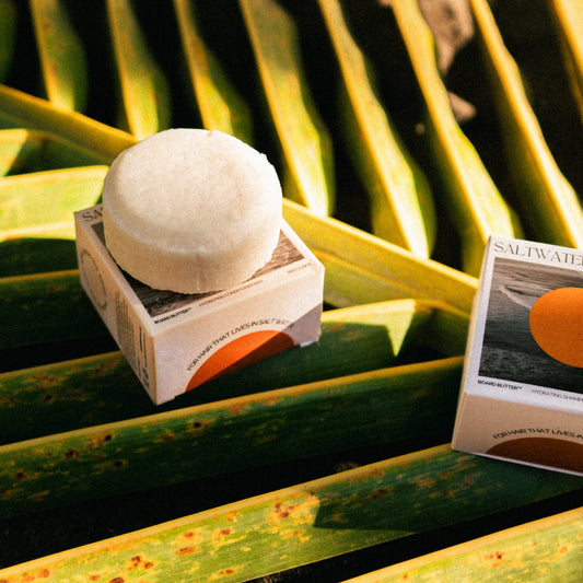 Plastic free concentrated solid shampoo bar to restore softness to hair after being in the ocean. Shampoo bar for surfers.