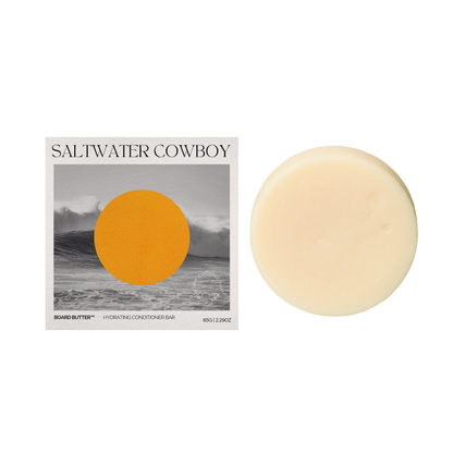 Board Butter™ solid conditioner bar for surfers, designed to hydrate hair after sun and salt exposure.